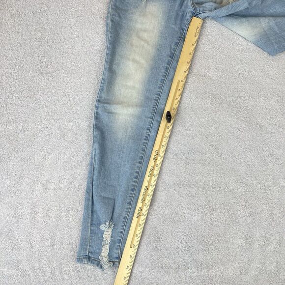 Encore Denim Overalls Juniors Size 8/9 Distressed Blue Stretch - Picture 15 of 16